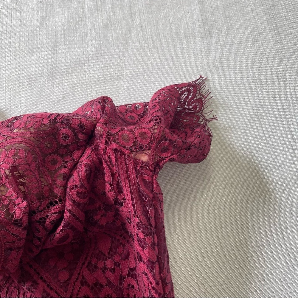 Lulu’s Remarkable Burgundy Lace Sheath Dress. Size XS - Picture 14 of 16
